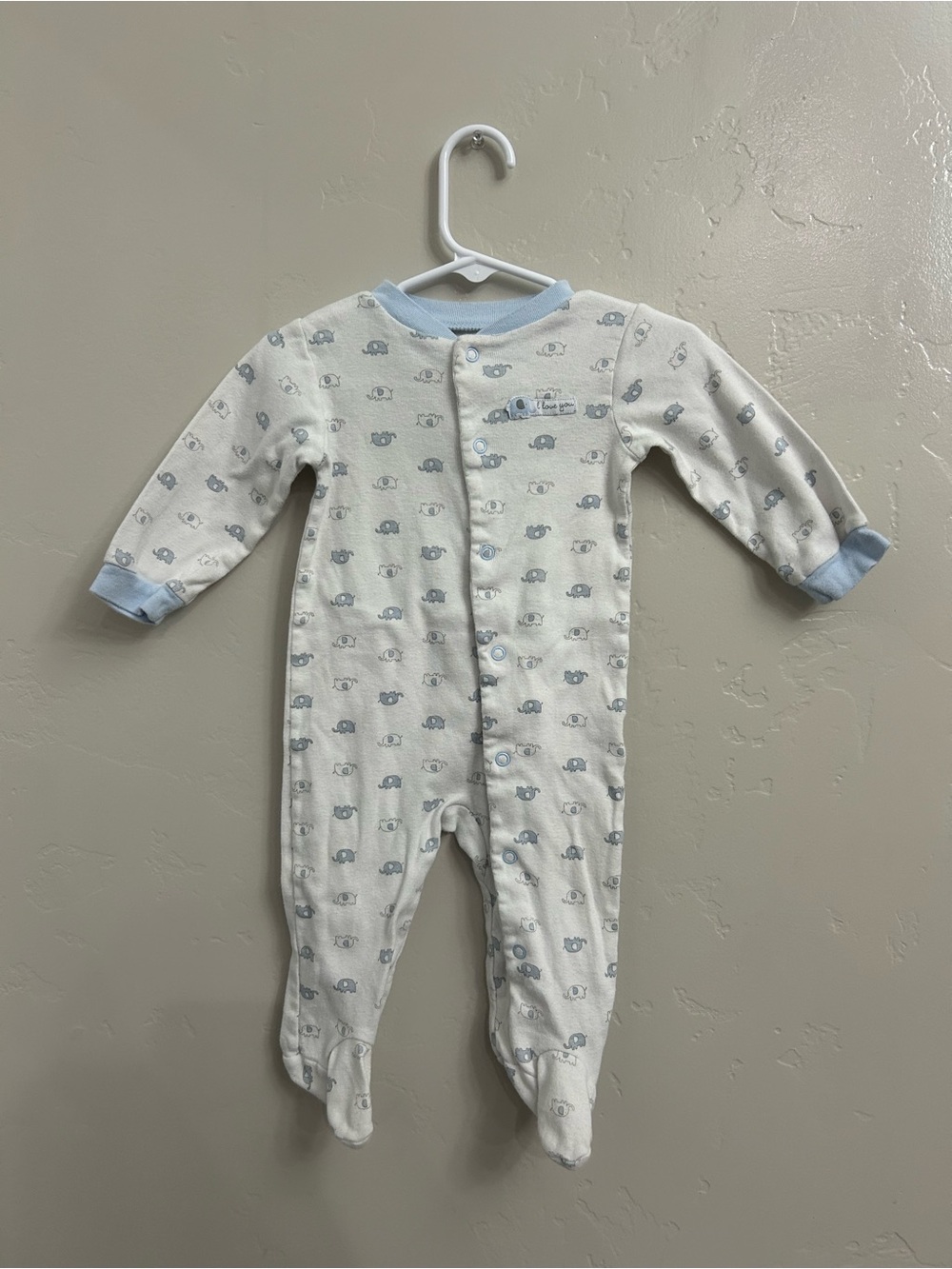 Carter's White and Light Blue Elephant Footed Pajama